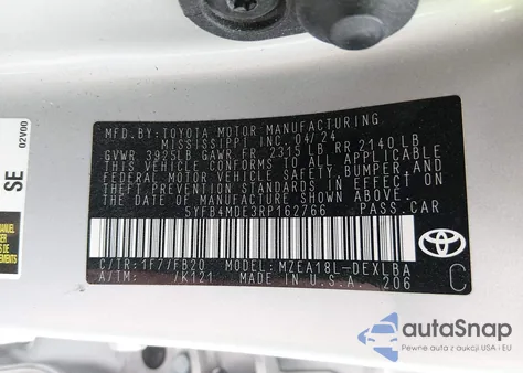 2024 Toyota Corolla Le from USA, damaged, VIN 5YFB4MDE3RP162766